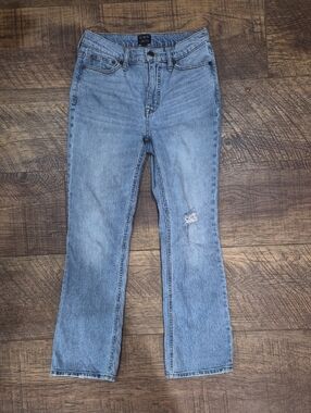 J Crew Women's High Rise Flare Crop Jeans Size 25 Or Size 0-2 Distressed Denim